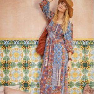 Women's Square Neck Smocked Side Slit Midi Dress